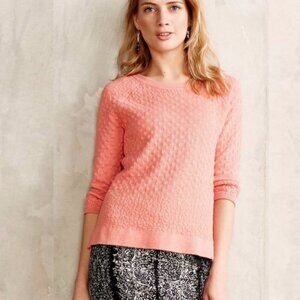 Anthropologie Field Flower Cashmere Waffle‎ Knit Pullover Sweater Pink Boho Med